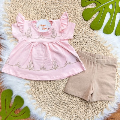 Conj. Batinha Âncoras e Short Legging - Rose e Areia